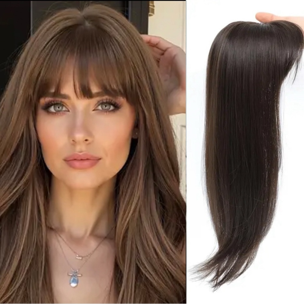 Dark Brown 18” Clip In Bangs and Extensions